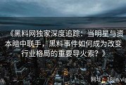 《黑料网独家深度追踪：当明星与资本暗中联手，黑料事件如何成为改变行业格局的重要导火索？》